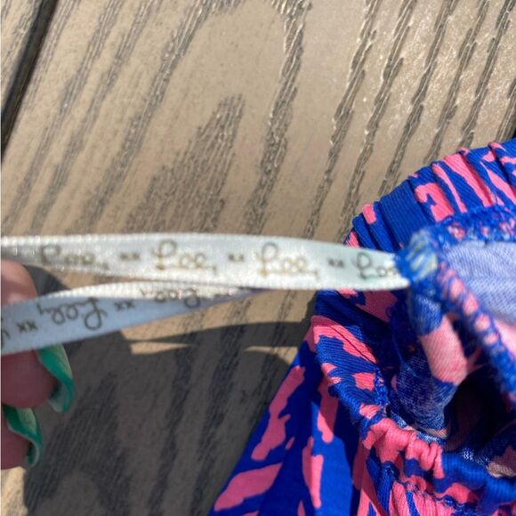 Lilly Pulitzer size 2/4 rolling in the grass blue pink strapless zebra dress - Picture 9 of 12